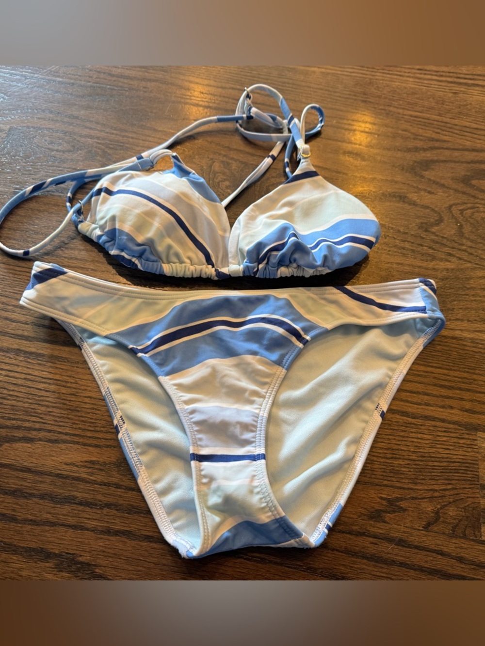 Hollister Powder Blue & Navy Striped Triangle Bikini Set